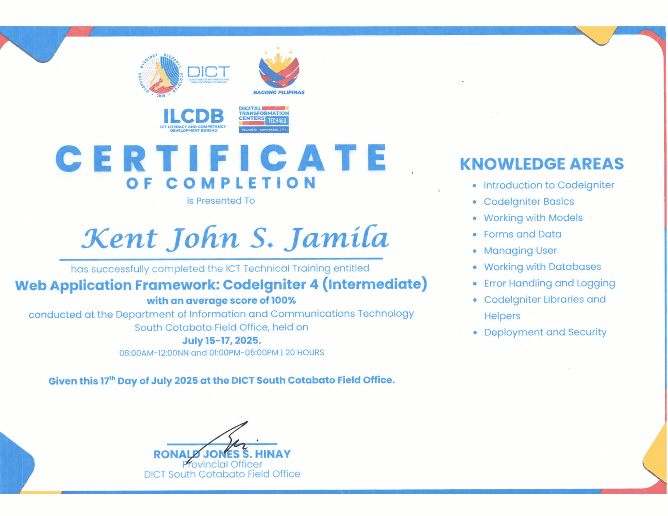 CodeIgniter 4 (Intermediate) certificate